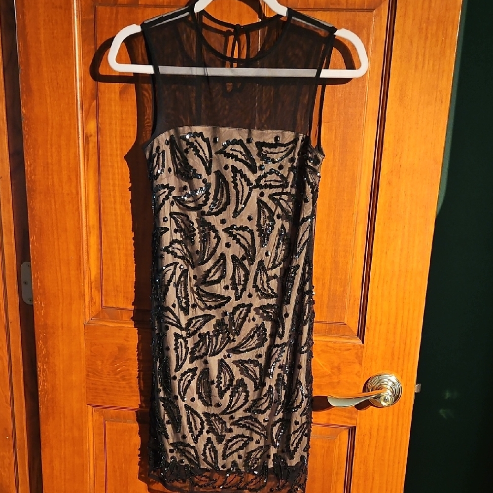 TFNC Black and Tan Embroidered Mini Dress